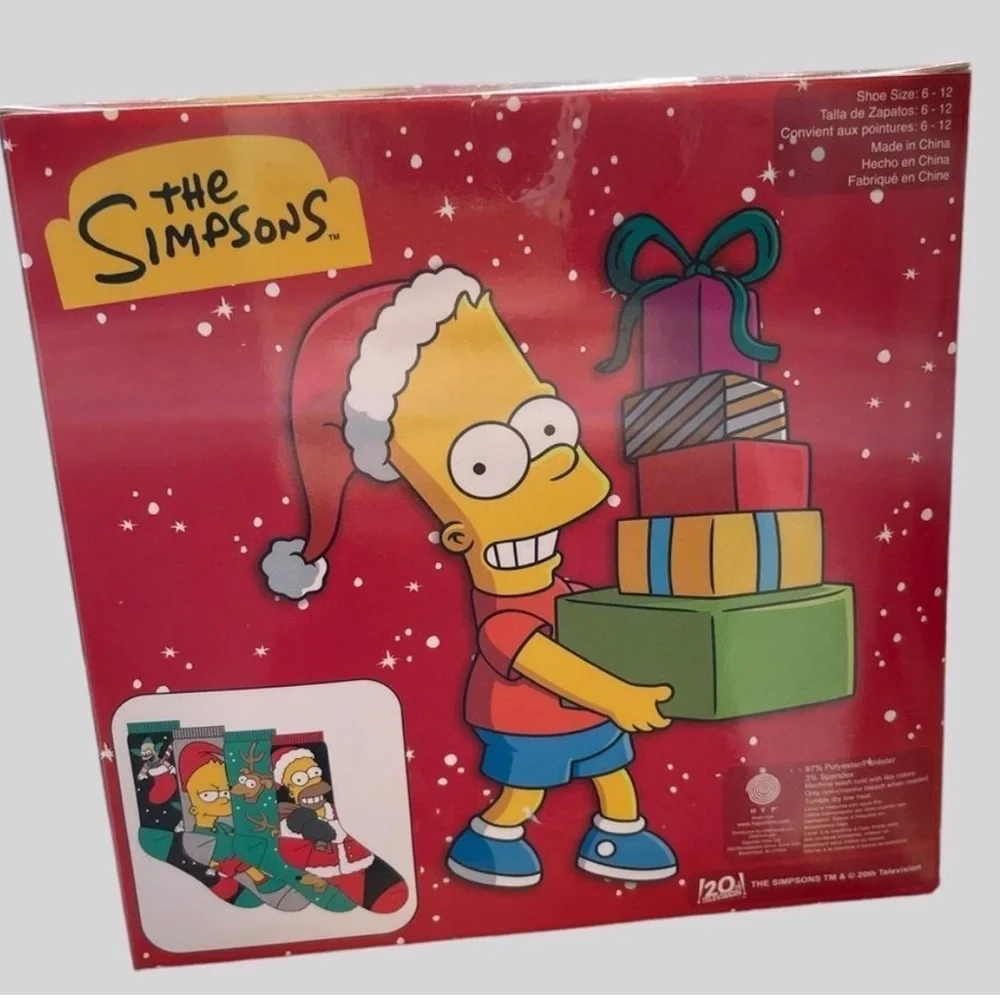 The Simpsons Holiday Fun Crew Socks Gift Box 4 Pair Men’s 6-12 NWT
